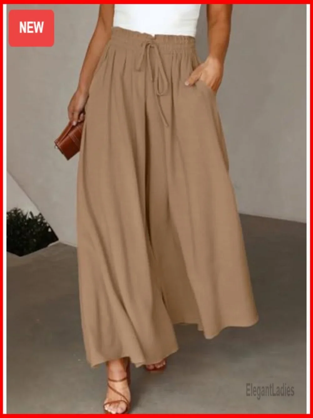 Plus Size Wide Leg Palazzo Pants Elastic High Waist with Pockets